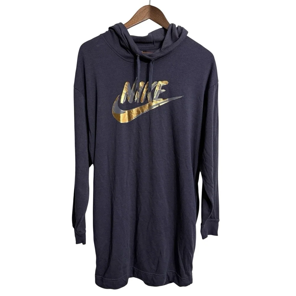 Nike hooded lounge dress women's medium metallic swoosh‎ active workout pockets